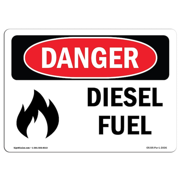 Safety Sign, OSHA Danger, 3.5" Height, 5" Width, Diesel Fuel, Landscape, 10PK